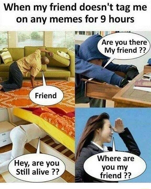 15 Random Memes Funny: When My Friend Doesn't Tag Me On Any Memes For 9 Hours.