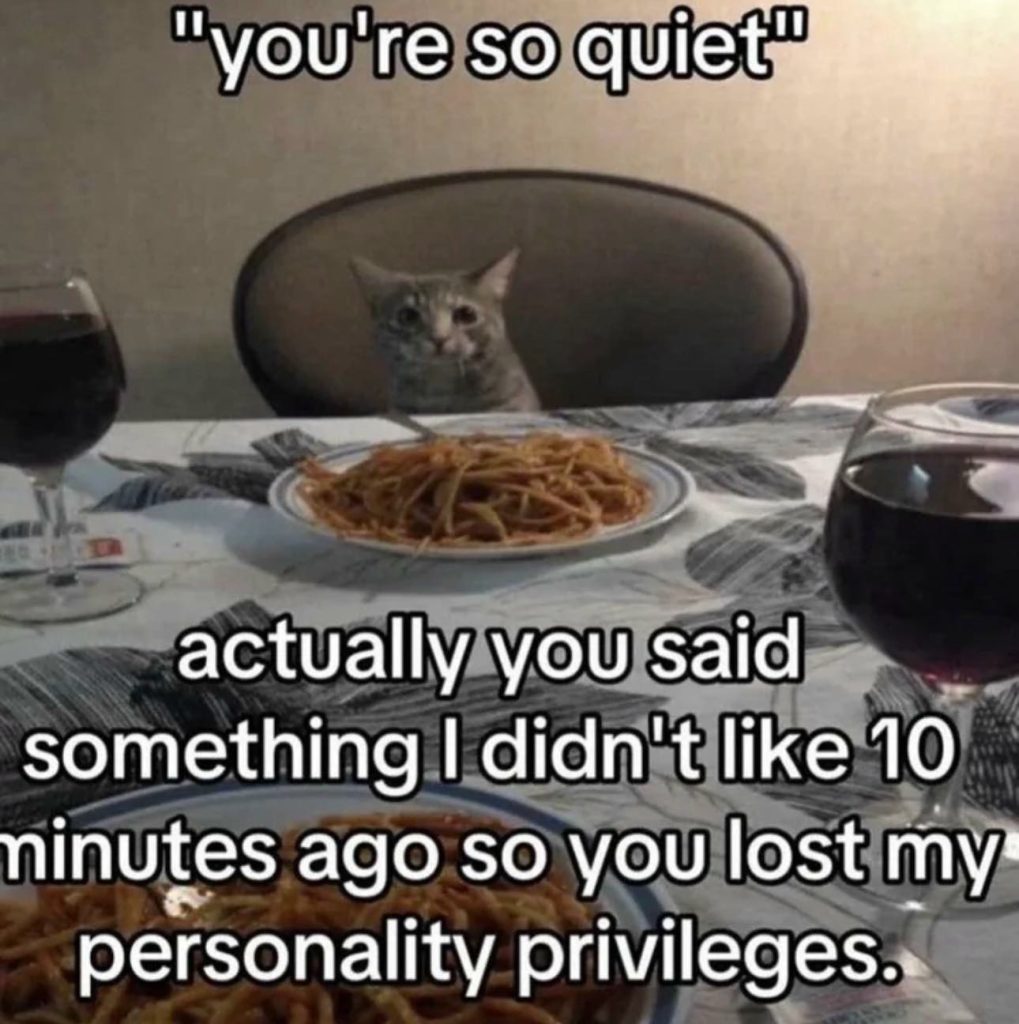 :You're so quiet meme about personality privileges