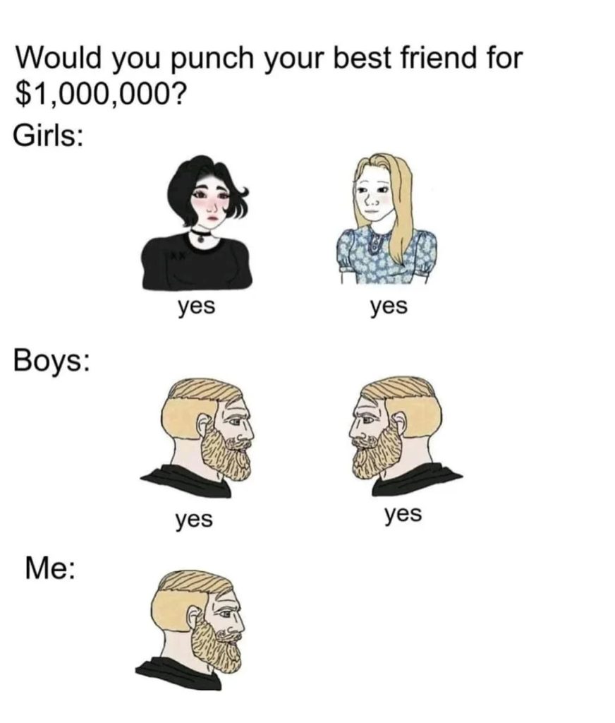 Would you punch your best friend for $1,000,000 meme.