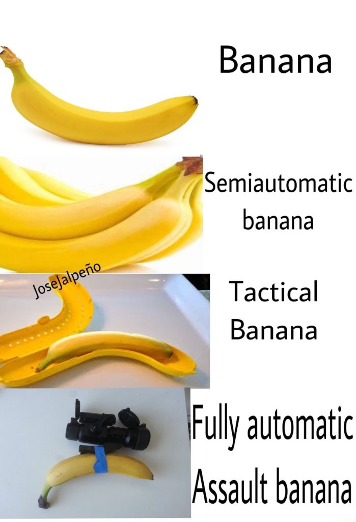 Banana meme with different weapon-like descriptions