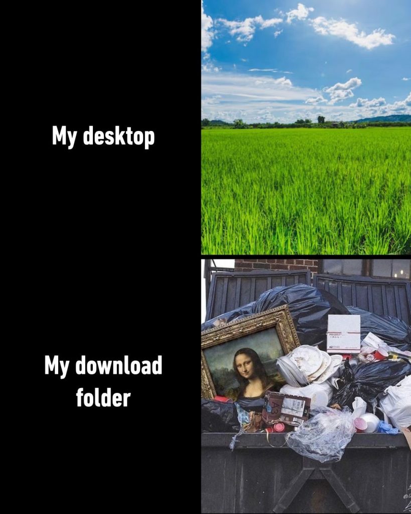 My desktop vs my download folder meme comparison