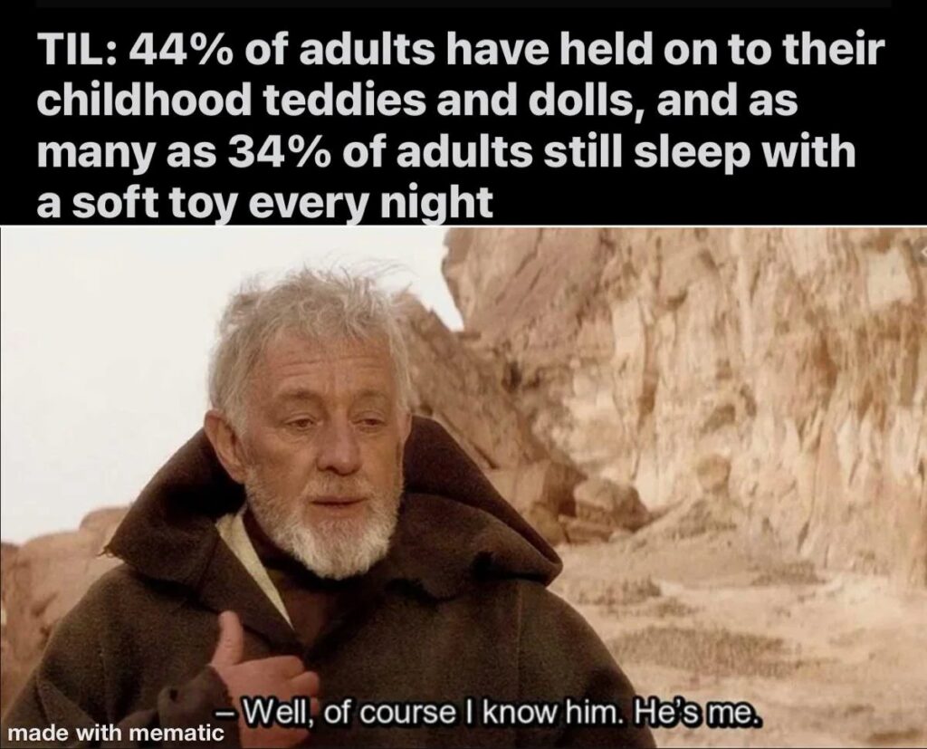 Adults keeping childhood teddies and sleeping with soft toys