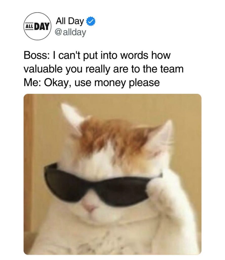 Boss's praise and employee's response meme