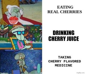 Eating real cherries vs drinking cherry juice vs taking cherry flavored medicine