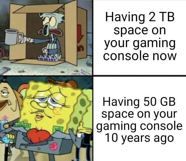 Having 2 tb space on your gaming console now vs 10 years ago