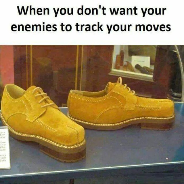 Hide your moves with funny shoes meme.