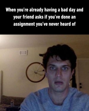 When you're having a bad day and friend asks about unknown assignment
