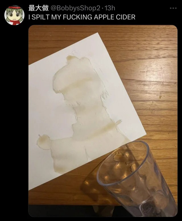 I spilt my fucking apple cider meme