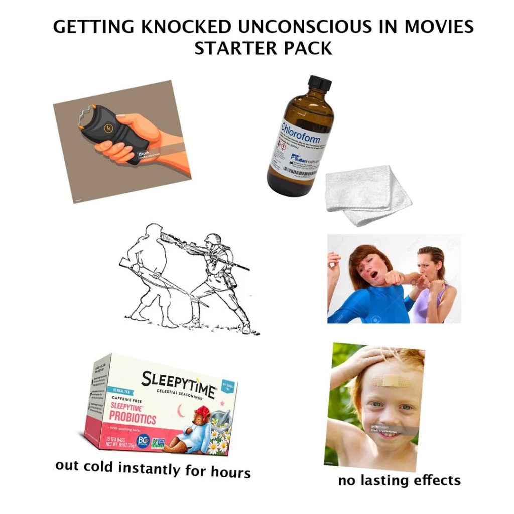 MemeMoe Getting knocked unconscious in movies starter pack