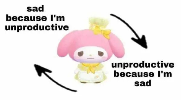 My Melody meme sad because unproductive 