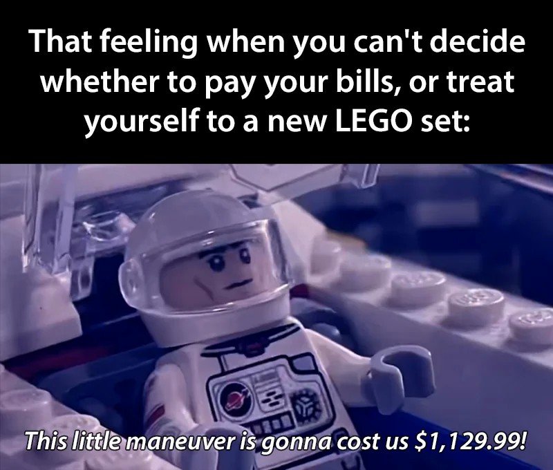 That feeling when deciding between paying bills and buying a new Lego set