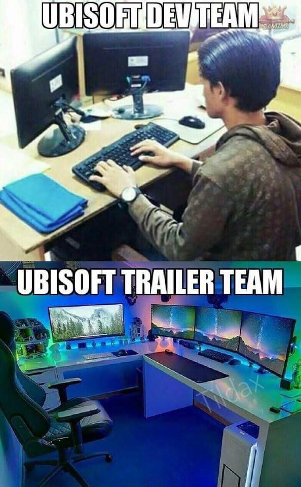 Ubisoft dev team vs Ubisoft trailer team meme comparison