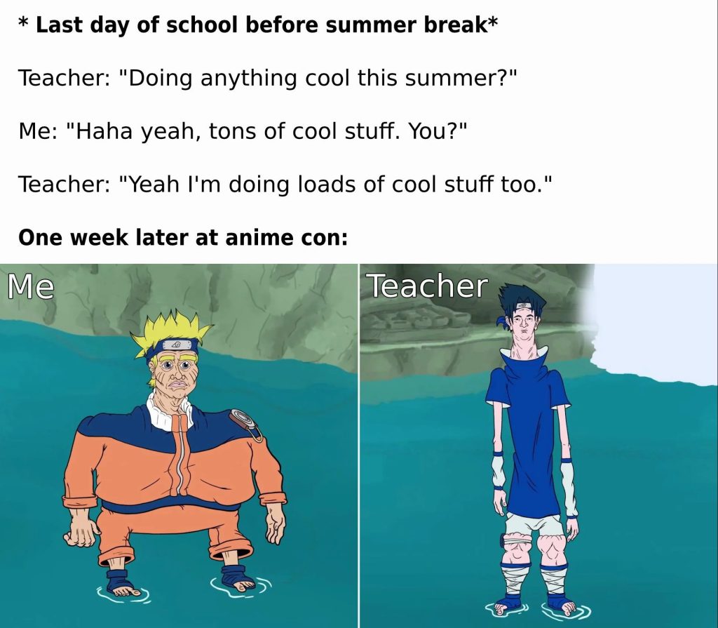 Last day of school meme featuring naruto characters
