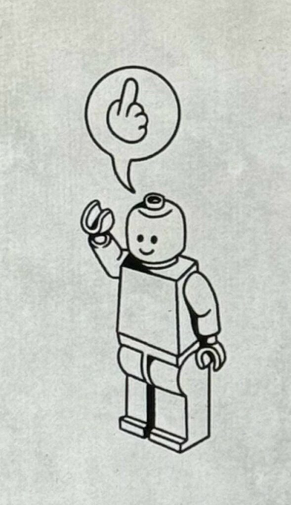 A Lego minifigure giving the middle finger.