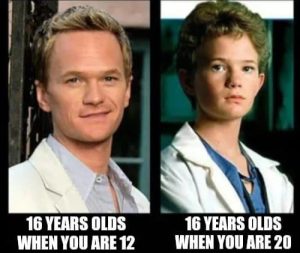 16-year-olds when you are 12 vs 20 meme contrasting age perception