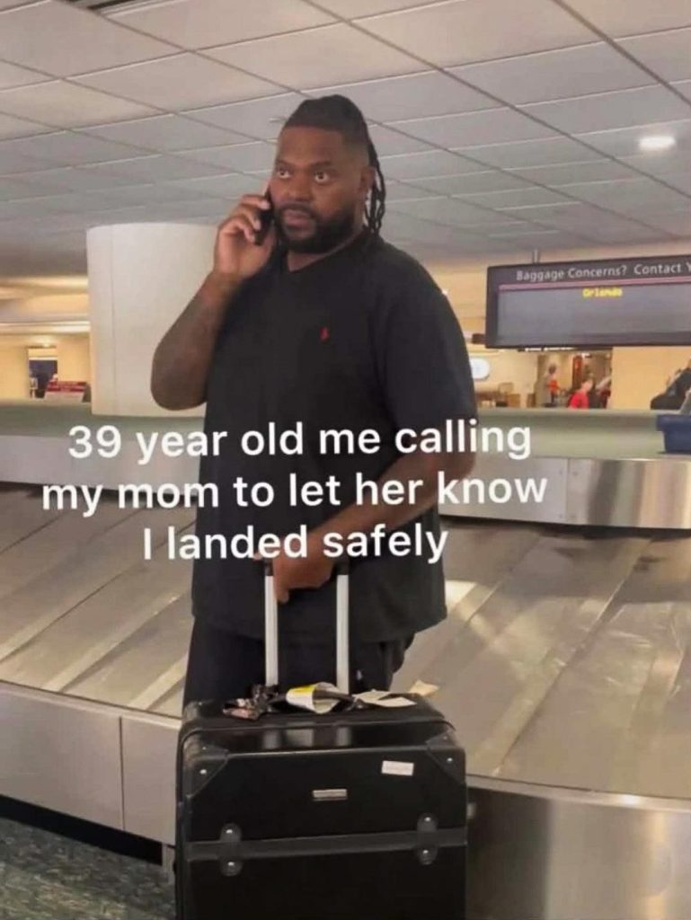 39-year-old man calling mom after landing safely.