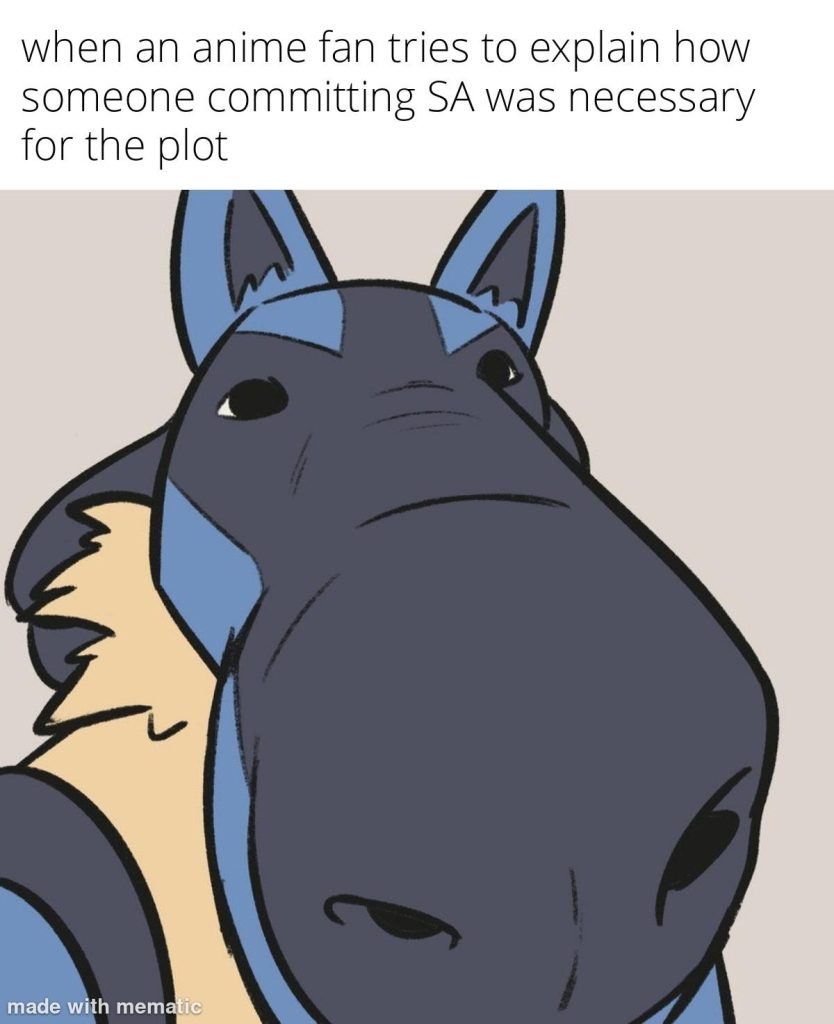 Anime fan explaining necessity of SA in plot.