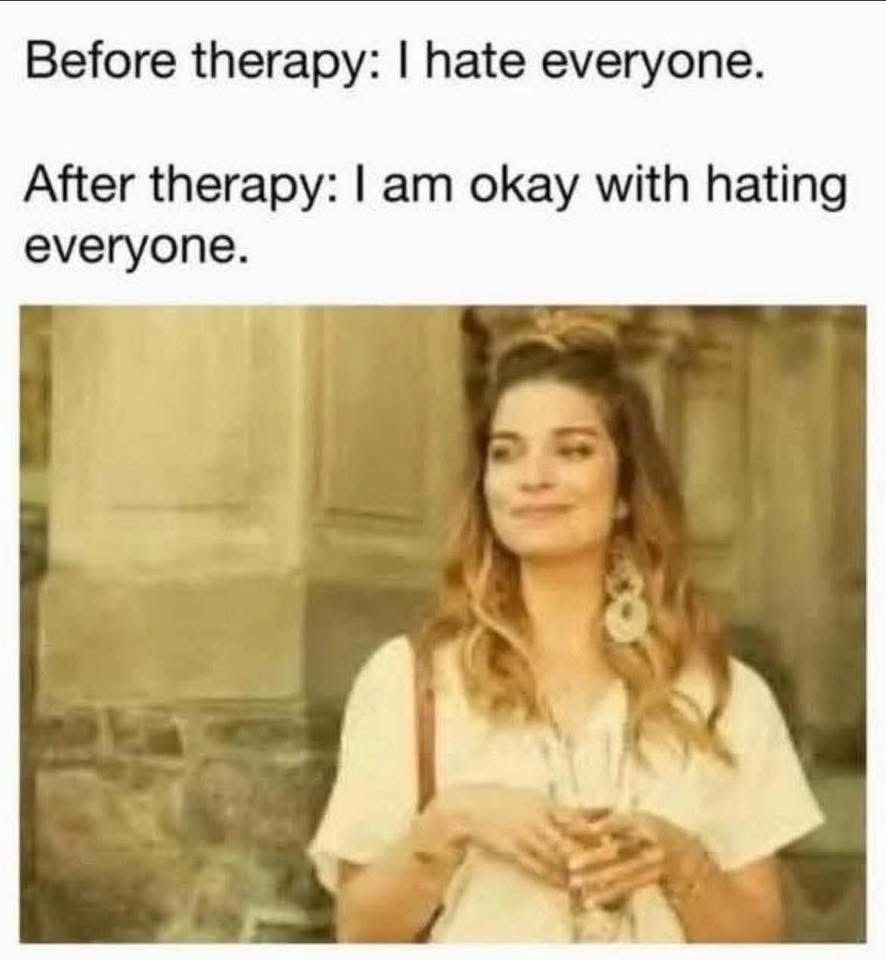 Before and after therapy meme on self-acceptance