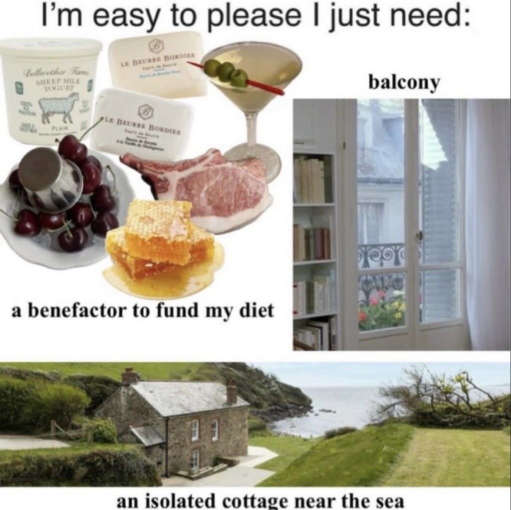 Easy-to-please requirements diet funding, balcony and sea-side cottage.