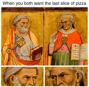 Funny meme when both want last slice of pizza