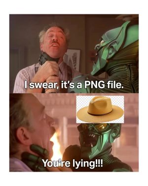 Green goblin meme argument about png file authenticity