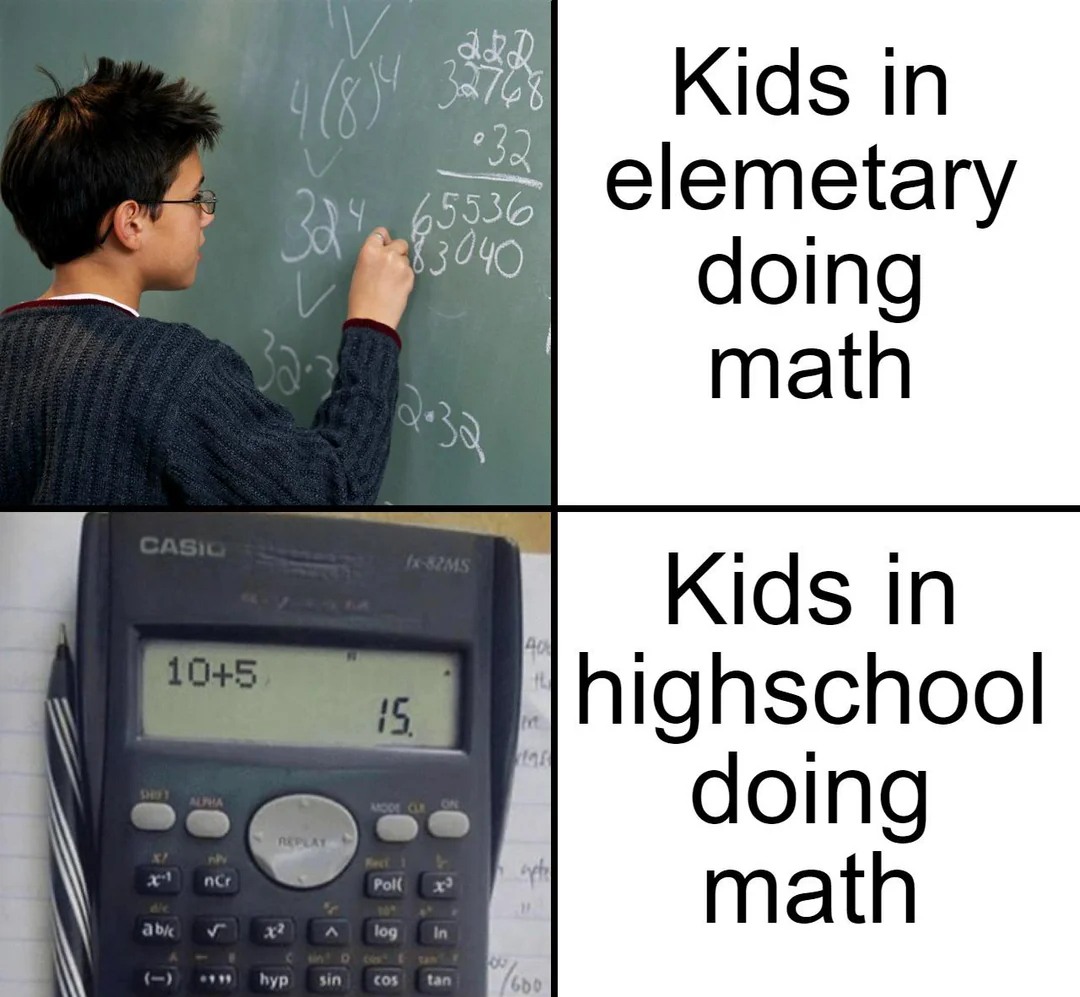 Kids doing math elementary vs highschool
