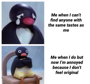 Me when I can't find anyone with the same tastes as me