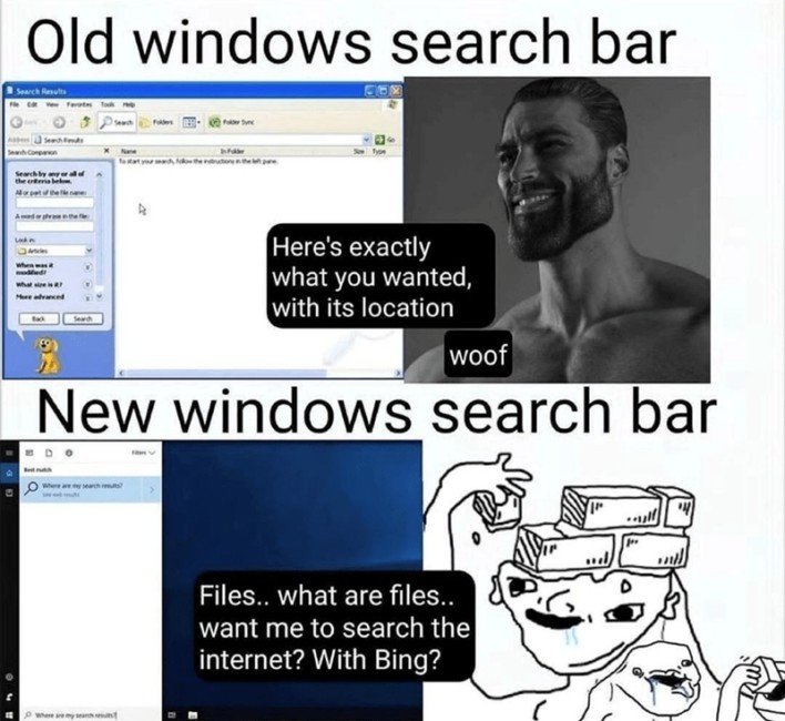Old windows search bar vs new windows search bar meme. Old windows search bar vs new windows search bar meme.