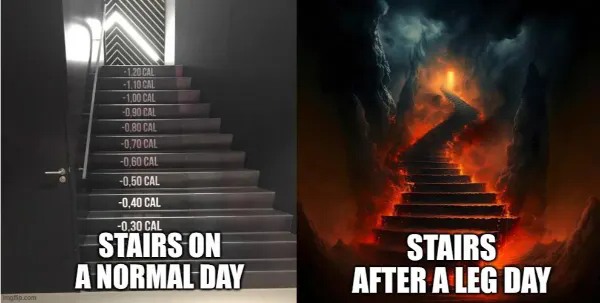 Stairs on a normal day vs stairs after a leg day