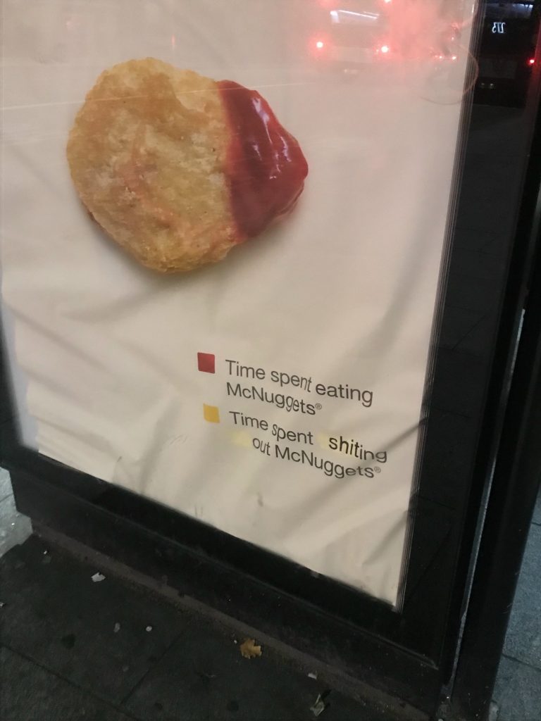 Time spent eating vs shitting out McNuggets meme analysis
