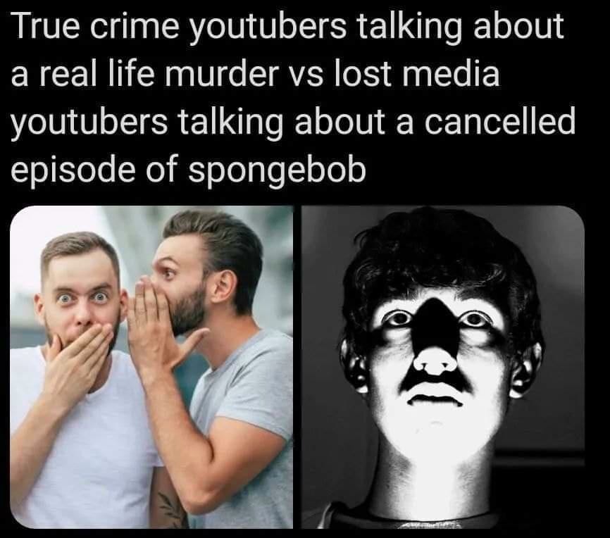 True crime youtubers vs lost media youtubers meme