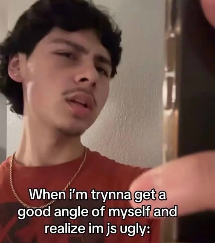 When i'm trynna get a good angle of myself and realize im jus ugly.