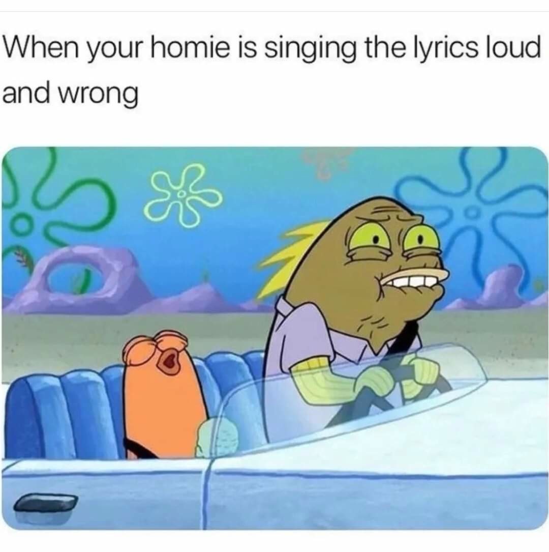 When your homie is singing the lyrics loud and wrong.