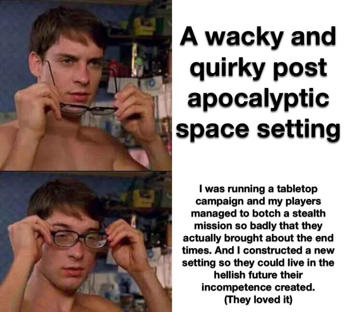 Spider-Man Glasses Memes: A wacky and quirky post apocalyptic space setting